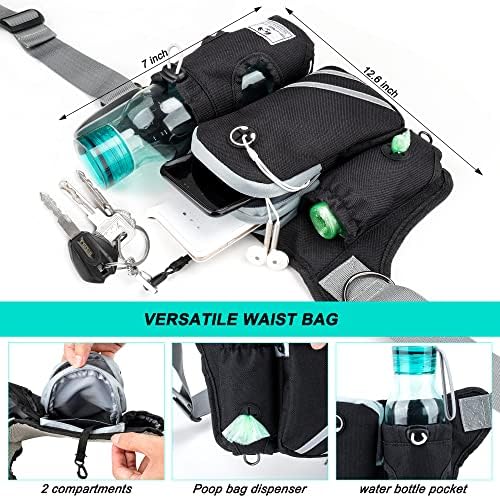 SHINE HAI Retractable Hands Free Dog Leash with Dual Bungees for 2 Dogs, Adjustable Waist Belt Fanny Pack, Reflective Stitching Leash for Running Walking Hiking Jogging Biking Black