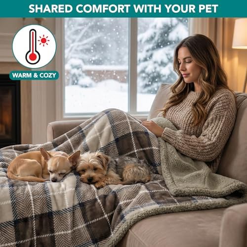 PetAmi Waterproof Dog Blanket for Small Puppy Cat, 29x40, Plaid Taupe