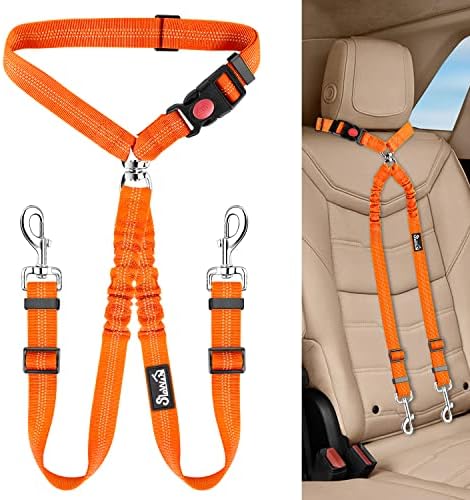 Lukovee Double Dog Car Seat Belt, No Tangle Headrest Restraint
