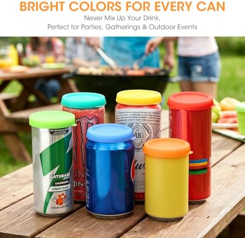 Aieve Silicone Soda Can Lids, Reusable Can Covers/Toppers for Soda, Can Saver for Soda, Pop, Coke, Beverage, Fits Slim Standard Mini Cans (6 Pack, Assorted, BPA-Free)