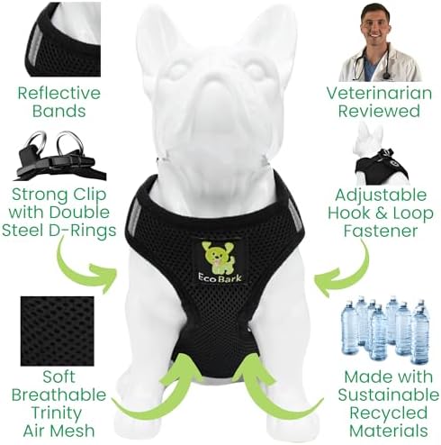 EcoBark Step in Dog Harness, XS & Small Dog Harness, Black, Small