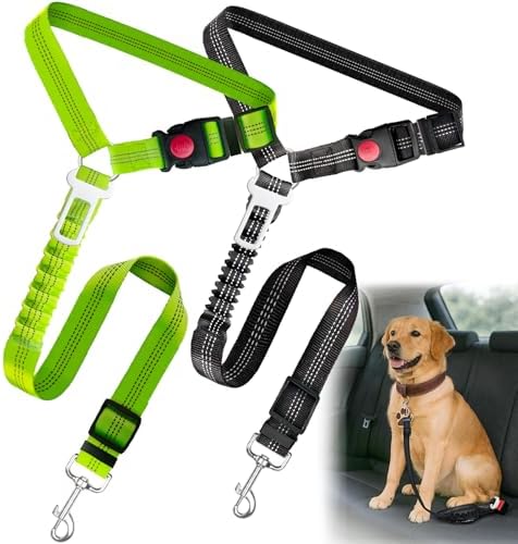 2-Pack Dog Car Seat Belt, 3-in-1 Headrest-Mounted Dog Seatbelt for Car, Adjustable Nylon Pet Safety Leash with Elastic Buffer & Reflective Stitching, Durable Car Harness for Dogs Fits Most Vehicles