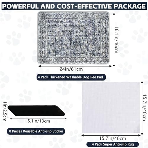 Washable Thickened Pee Pads for Dogs, 4 Pack (18"x24") Upgrade Reusable Puppy Pads with Non-Slip Rug, Super Absorbent Leakproof Puppy Training & Whelping Pads for Dogs, Doggie