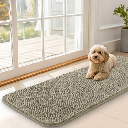 OLANLY Dog Door Mat for Muddy Paws 47x17, Super Absorbent Chenille Mud Mat