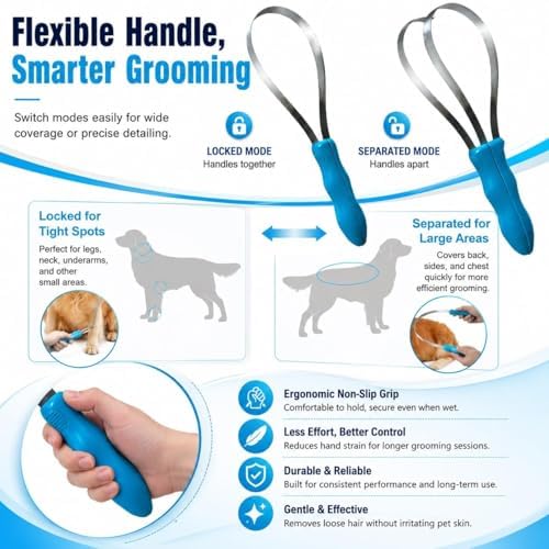 2026 New Dual Sided Shedding Blade for Cats Dogs, Professional Dog Grooming Deshedding Brush, Stainless Steel Undercoat Rake for Short Long Haired Pets Removes Loose Hair Effectively (1PC-Double Lap)