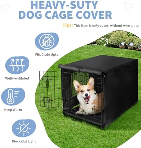 X-ZONE PET Dog Crate Cover Waterproof Kennel Cover, 42 in Black with Window