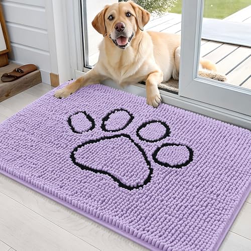 OLANLY Dog Door Mat for Muddy Paws 36x24, Paw Print Design Chenille Mud Mat