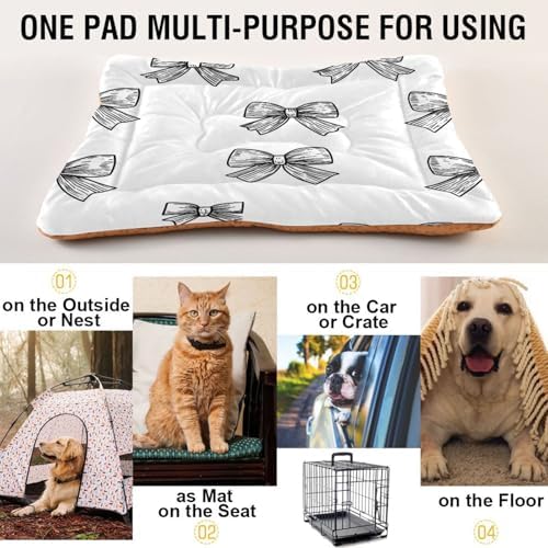 Sketch Bow Tie Anti-Slip Washable Dog Crate Mat - Soft Pet Pad Kennel Bed for Medium Dogs and Cats
