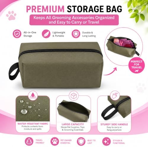 9PCS Pet Grooming & Bathing Kit with Storage Bag for Dogs & Cats, Silicone Washing Gloves, Shampoo Brush, Shedding, Cleaning & Massage (Pink)