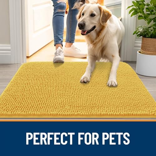 OLANLY Dog Door Mat for Muddy Paws 44x32, Super Absorbent Chenille Mud Mat
