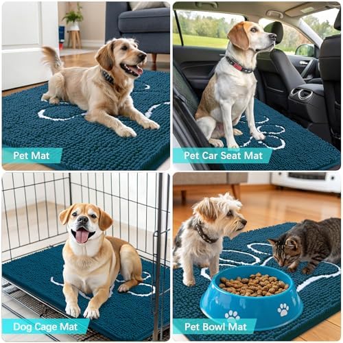 OLANLY Dog Door Mat for Muddy Paws 32x20, Paw Print Design Chenille Mud Mat
