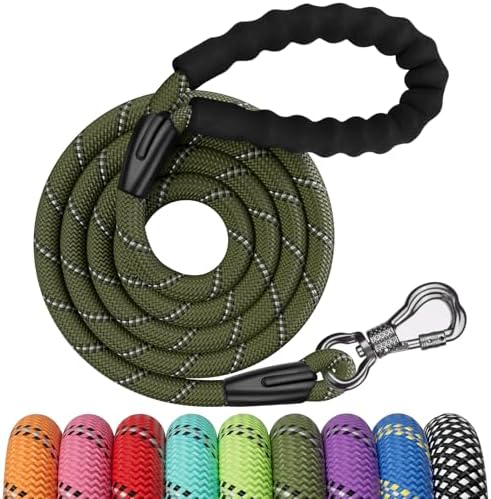 NTR 6FT Heavy Duty Olive Rope Dog Leash with Swivel Lockable Hook and Comfortable Padded Handle for Small to Large Dogs - Training, Playing, Camping, or Backyard