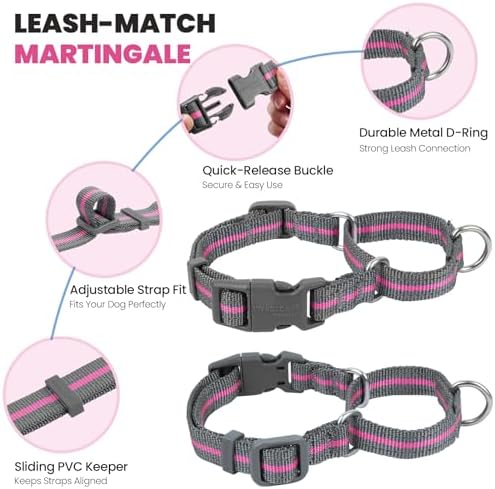 VIVAGLORY Double Handle Dog Leash Twingrip, 5ft x 1in, M2, Pink Grey