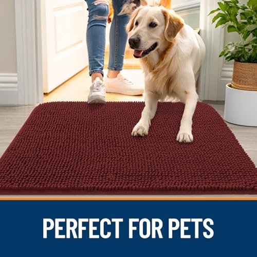 OLANLY Dog Door Mat for Muddy Paws 48x30, Super Absorbent Chenille Mud Mat