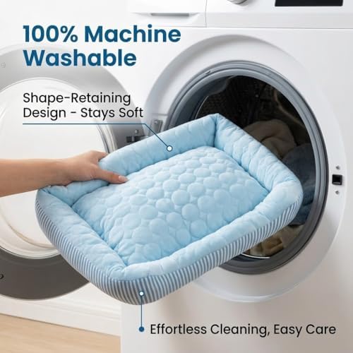 Cooling Dog Bed for Large Medium Small Dogs, Breathable Dog Cooling Mat with Self Cooling Ice Silk Fabric, Washable Summer Pet Bed for Indoor Outdoor, Blue Medium