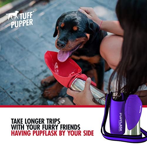 Tuff Pupper PupFlask Insulated Neoprene Dog Water Bottle Holder Sling with Wide Adjustable Shoulder Strap, Great for Travel, Walking, Hiking, Portable Pet Water Bottle Holder (40 OZ, Ultra Violet)