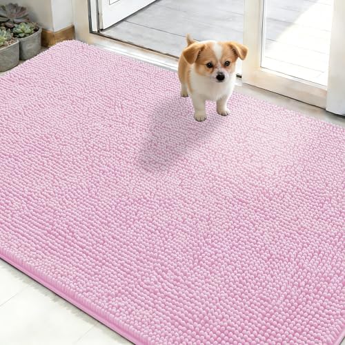 OLANLY Dog Door Mat for Muddy Paws 50x30, Super Absorbent Chenille Mud Mat