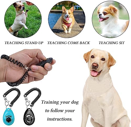 STMK Dog Treat Pouch Dog Clicker Training Kit, Dog Training Treat Pouch Dog Clicker for Training, 3 Ways to Wear Easily Carries Treat Pouches for Pet Training (Blue and Pink)