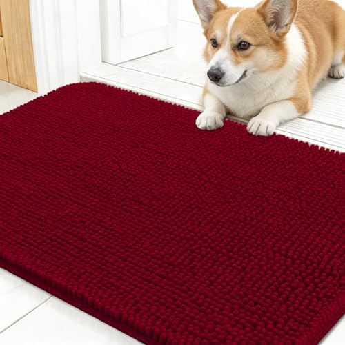 OLANLY Dog Door Mat for Muddy Paws 24x16, Super Absorbent Chenille Mud Mat