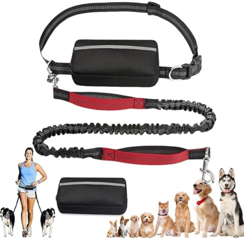 Upliftjoys Dog Leash, Upliftjoys Hands Free Dog Leash with Zipper Pouch, Retractable Waist Leashes with Double Padded Handles for Dogs Walking Jogging Running (Red,Single Rope)
