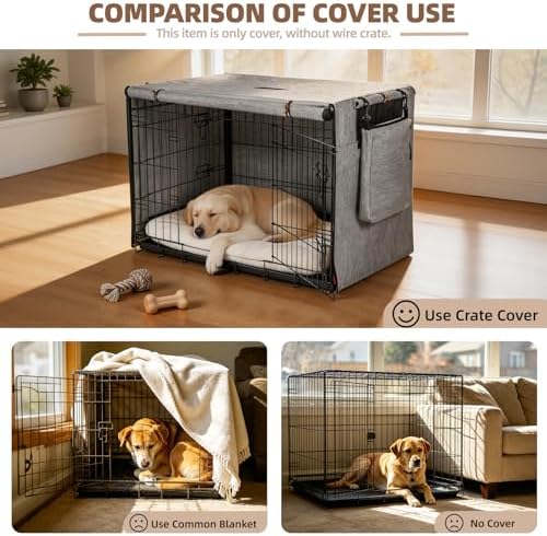 Dog Crate Cover 42 in,Waterproof 600D Oxford Gray,Calming Anxiety Privacy