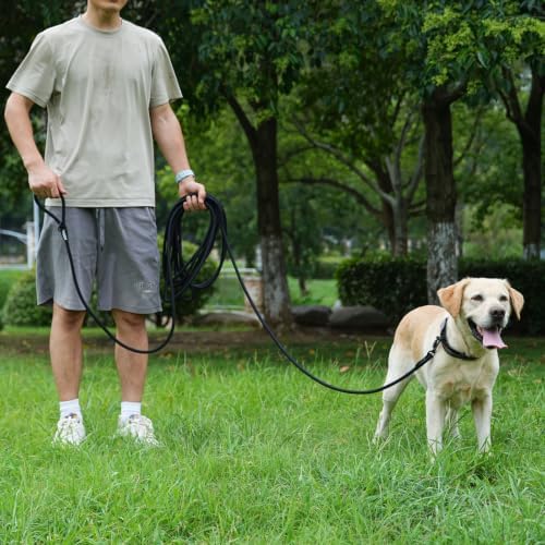 Long Dog Leash, 10ft 30ft 50 feet Heavy Duty Dog Training Leash, Aviation Aluminum Auto Locking Carabiner, Nylon Rope Long Line Check Cord Recall Lead for Yard,Playing,Camping,Brown,50FT