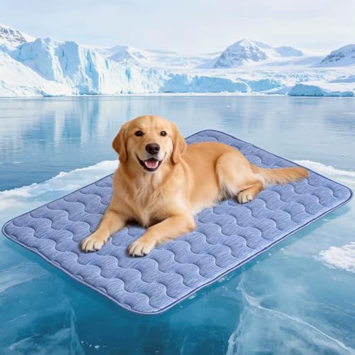 Cooling Mat for Large Dogs, 39"x 28" Thick & Durable Dog Cooling Mat, Q-MAX>0.45, Double-Sided Cooling Pet Pad, Washable Portable Dog Cooling Mat for Couch, Crate & Car - L - Blue