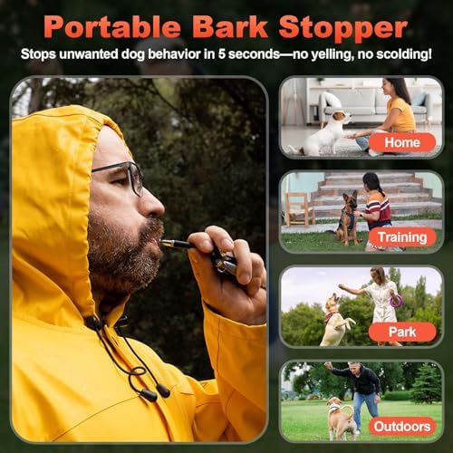 Dog Whistle, Dog Whistle to Stop Barking, Adjustable Ultrasonic Silent Pet Barking Stopper with Lanyard, (Orange, 2 Pcs), Intended for All Puppies/Recall Control/Command Training