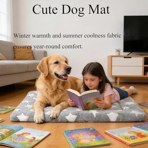 Dog Bed mat Machine-Washable Dog cage mat Gray Star（35x23x1.5in）