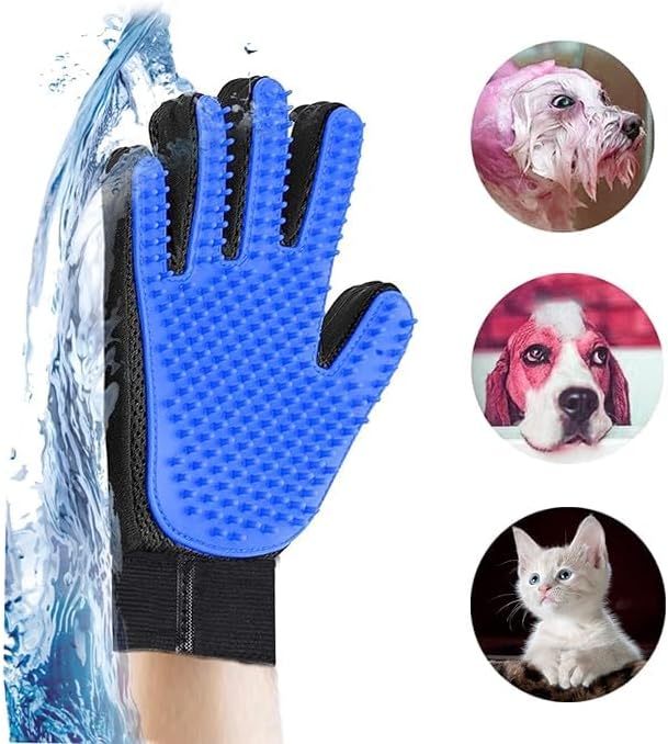 Pet Grooming Gloves for Cats and Dogs, Gentle Deshedding with Flexible Silicone Bristles, Adjustable Wrist Strap, Easy Mess-Free Hair Removal