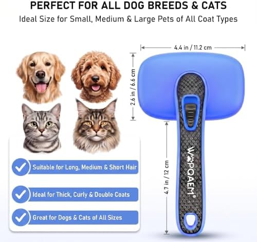 Self Cleaning Slicker Brush for Dog and Cat Shedding, Blue