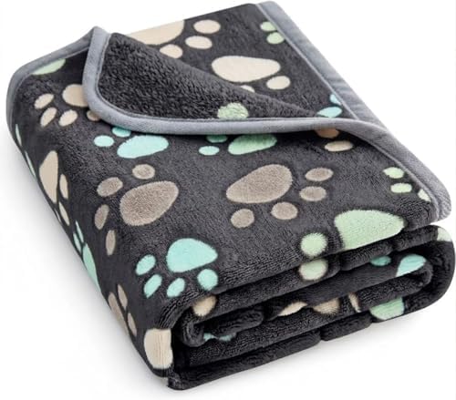 CADONO Fluffy Premium Flannel Dog Blanket Washable Paw Printed Throw for Small Medium Large Dog Cat(41"x31" Dark Grey)