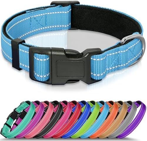 Seyezo Reflective Dog Collar, Soft Neoprene Padded Collar(Sky Blue,S)