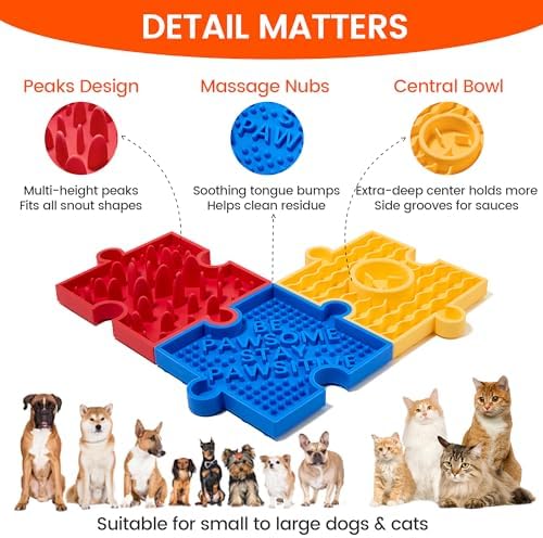 HowGo Puzzle Slow Feeder Lick Mat for Dogs and Cats, 38+ Suction Cups|Non-Slip Heavy Duty Maze Enrichment Blow BPA-Free Silicone|Reduce Boredom Anxiety Free Combination (2PCs, Blue&Yellow)