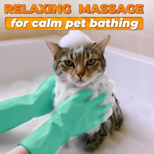 Cat and Dog Washing Gloves, 1 Pair, 11.6 in, Silicone (Turquoise)