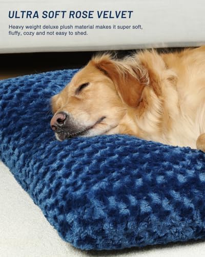 KSIIA Washable Dog Beds Large Sized Dog Crate Bed Plush Mat 47"x29" Blue