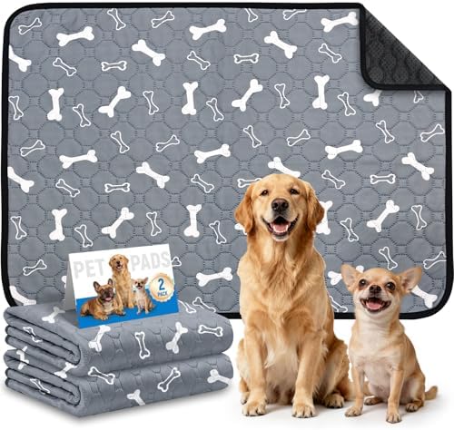 2 Pack Washable Pee Pads for Dogs, Reusable Puppy Pads, Absorbent & Leakproof Potty Pads for Dogs and Cats, Non-Slip Pet Training Pads for Whelping Playpen Crate, Gray 20"x28"