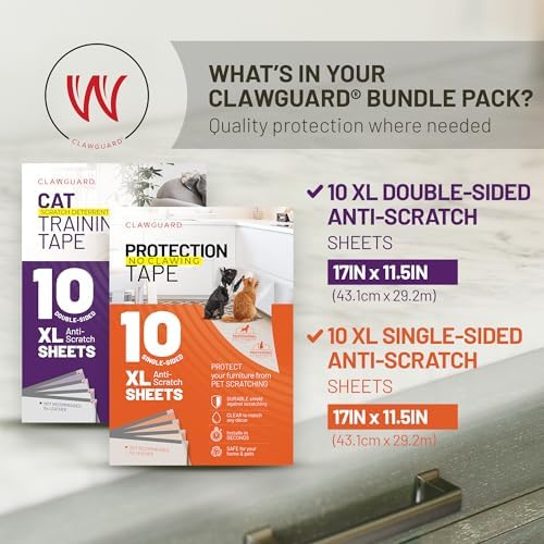 CLAWGUARD Pet Scratch Tape Bundle, 20 XL Sheets for Cats and Dogs, 2 in 1