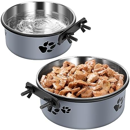 Hanging Dog Bowls for Kennel, 34oz &25oz Food and Water Bowl, 2 Pack