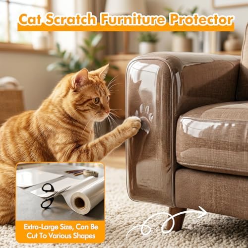 200"x12" Cat Scratch Furniture Protector, Couch Protector from Cat Claws, Heavy Duty Self-Adhesive Anti Scratch Furniture Protector for Sofa Back & Corners, Pet Furniture Guard