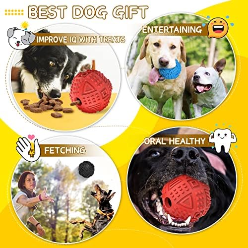 LEGEND SANDY Blue and Red Dog Balls Treat Dispensing Dog Toys for Aggressive Chewers Large Breed, Nearly Indestructible Squeaky Dog Chew Toys for Large Dogs, Natural Rubber Dog Puzzle Toys