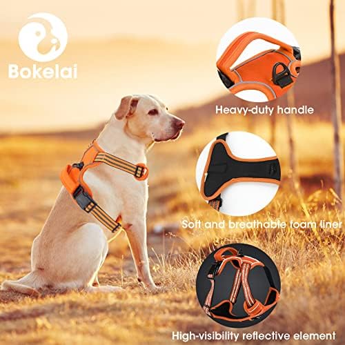 No Pull Dog Harness for Medium Large Dogs Adjustable Reflective Pet Vest with Front Clip Padded Harness for Dogs Easy Control Handle Best for Outdoor Training and Walking Orange M