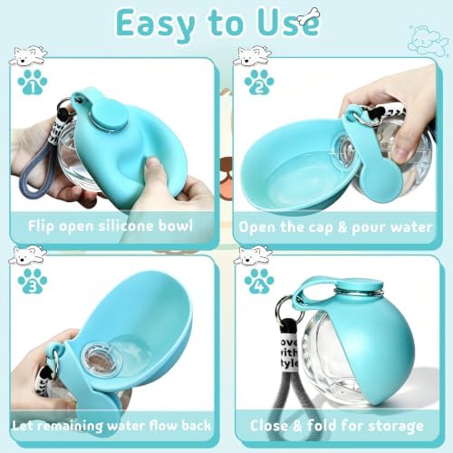 2 in 1 Portable Dog Water Bottle with Bowl, 10oz Leak-Proof Pet Dispenser