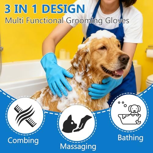 nooepc 6PCS Dog Washing Gloves Pet Grooming Gloves Dog Bath Supplies Dog Bath Brush Silicone Gloves for Dogs and Cats Bathing Dog Comb Dog Toothbrush