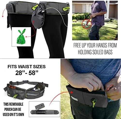 TAKSIN The Ultimate Hands Free Two Dogs Double Leash System for Walking Running Hiking Training, Reflective Bungee Leash, Treat Holder, Poop Bag Dispenser for Small Medium Large Dogs (Grey Pack)