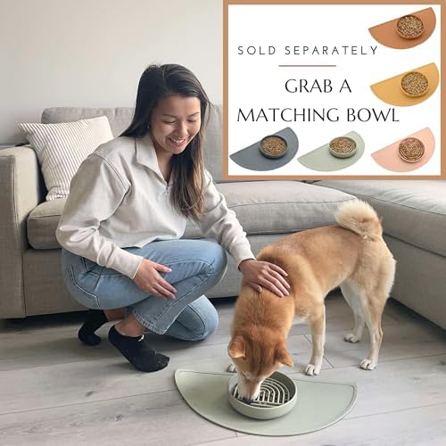 Should We Go? Waterproof Silicone Dog Food Mat – Large Size Non-Slip Pet Bowl Mat, Raised Edge Design, Easy-to-Clean Pet Food Placemat for Dog & Cat Bowls, 28" Across x 14" Deep - Sage