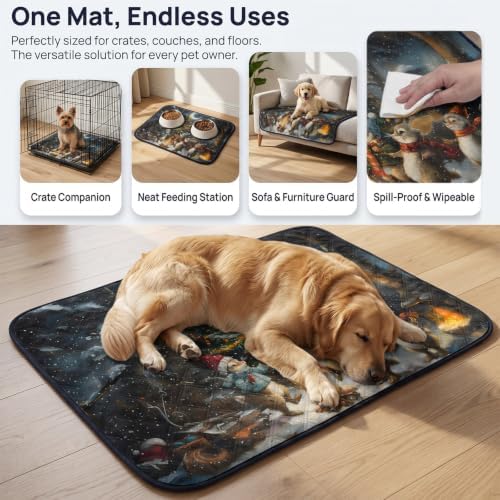 Washable Pee Pads for Dogs & Cats Christmas Winter Snow Christmas Tree Lights Forest Bonfire Bunny Waterproof Leakproof Non-Slip Absorbent Reusable Training Pad for Potty Crate Playpen Sofa 18"x24"