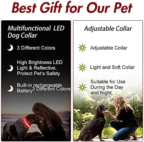 LED Dog Collar, Dog Light Up Collar,for Night Walking (Red, Large)