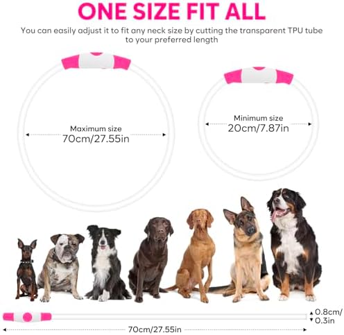 HIGO LED Dog Collar, USB Rechargeable Light Up Dog Collars Glow in the Dark, Waterproof LED Dog Necklace for Your Dogs Walking at Night (Pink)