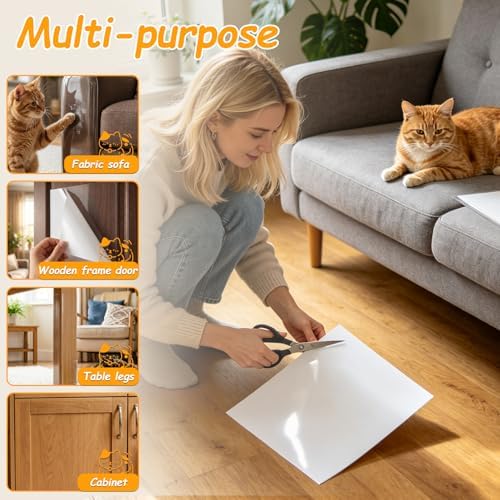 10Pack Self-Adhesive Cat Furniture Protector, Large Size Couch Protector from Cat Claws, Removable Anti Scratch Furniture Protector for Sofa Back Walls Corners with 40 Twist Pins